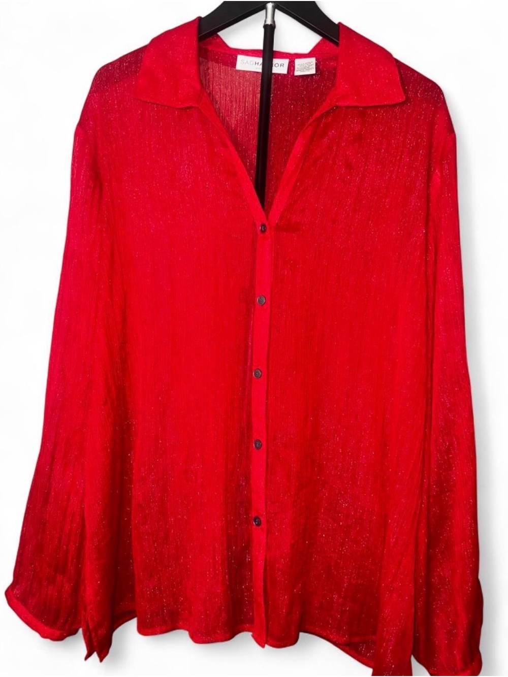 Sag Harbor Red Metallic-Thread Button-Down Blouse